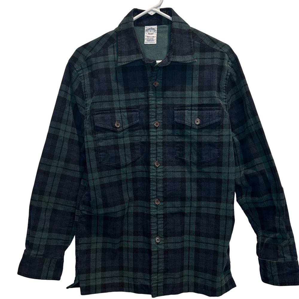 Brooks Brothers Men's Corduroy Black Watch Plaid Shirt Small Elbow Patches View 2